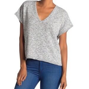 Madewell Gray Marled Ellendale Short Sleeve Linen Blend Vneck Sweater Tee Medium
